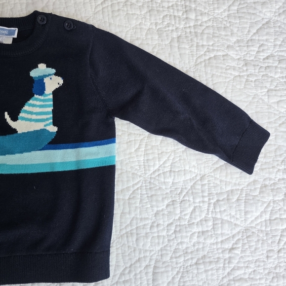 Jacadi Paris 12 Months Navy Blue Color Block Dog Sweater Jumper - Picture 7 of 11